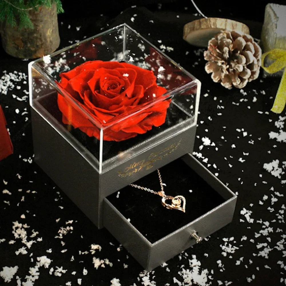 🌹💎 ROSA ETERNA EN JOYERO Y COLLAR TE AMO 💖✨